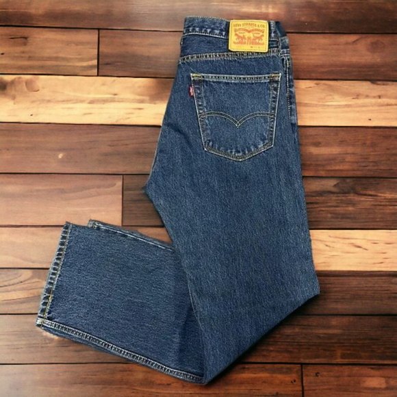Levis 505 Straight Fit Men's Blue Denim Jeans Levi Strauss Red Tag 36x32 EUC - Picture 1 of 12